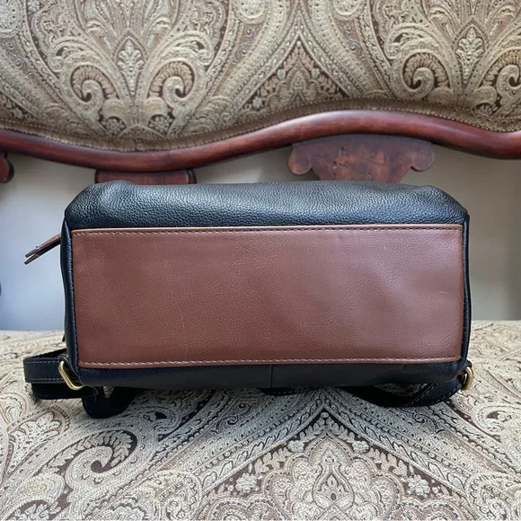Fossil Felicity Backpack Black Pebbled Leather Brown Top Handle Mini Bag - Picture 8 of 16